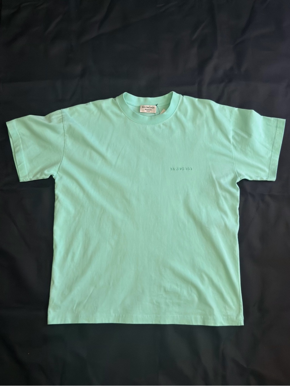 Balenciaga Mint Green Tonal Embroidered Logo Tee